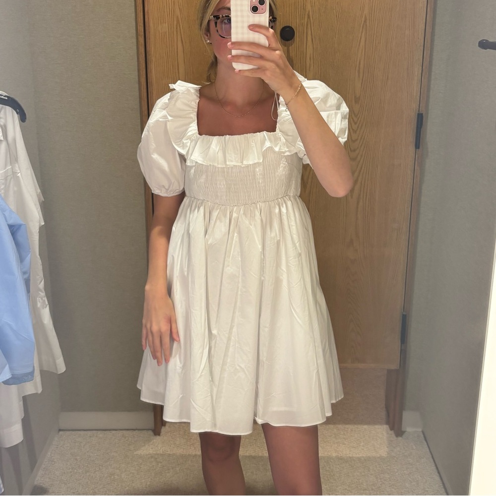 English Factory White Puff Sleeved/Ruffled Dress